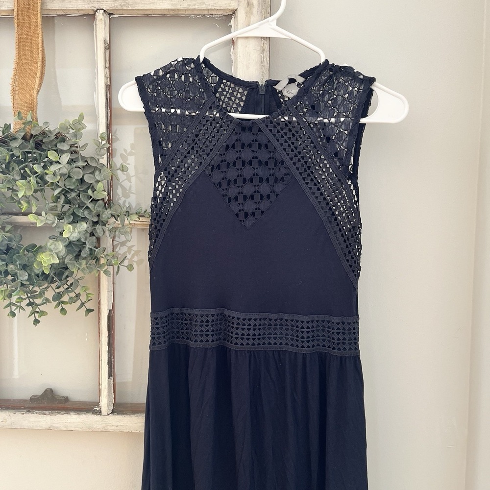 H&M Navy Blue Eyelet Maxi Dress Viscose‎ Size Small